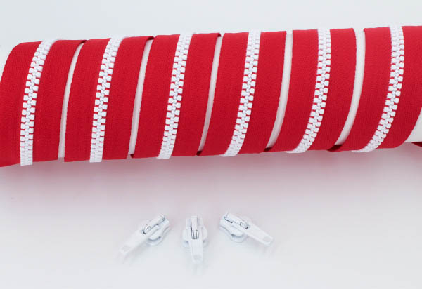 Krampen-Reißverschluss endlos rot/ weiß (1m)